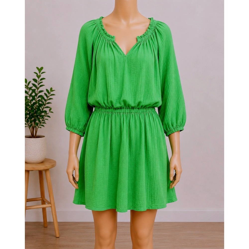 J.Crew Green Cotton Gauze Boho Mini Dress Beachcore Vacation Cottagecore Medium